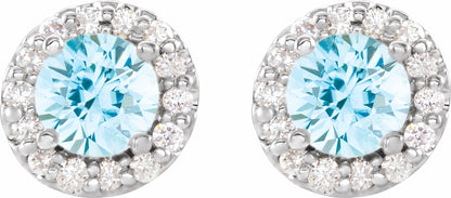 14K White 5 mm Round Aquamarine & 1/4 Diamond Earrings