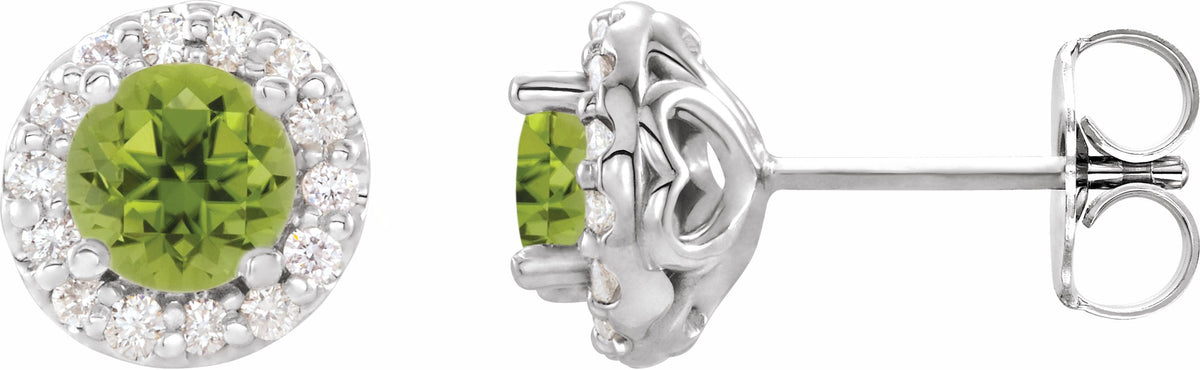 14K White 6 mm Round Peridot & 1/4 Diamond Earrings