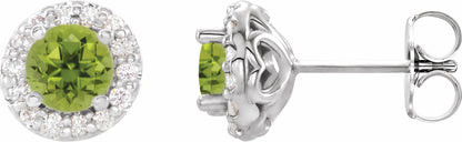14K White 6 mm Round Peridot & 1/4 Diamond Earrings