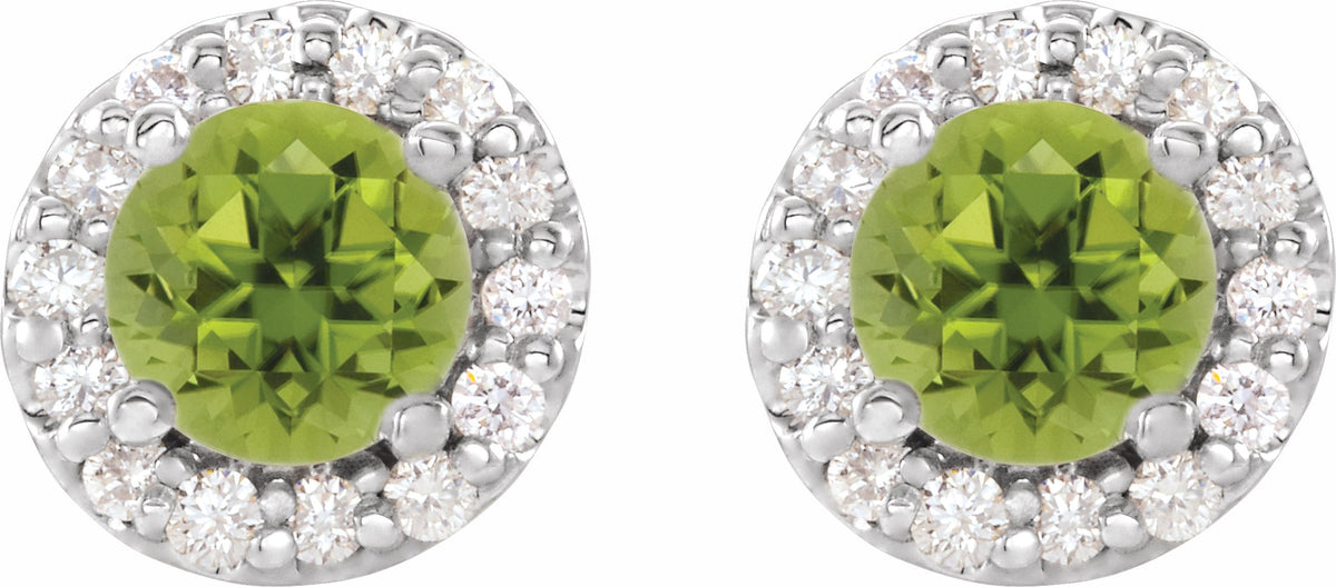 14K White 6 mm Round Peridot & 1/4 Diamond Earrings