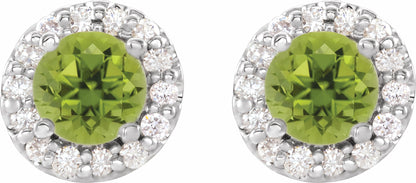 14K White 6 mm Round Peridot & 1/4 Diamond Earrings
