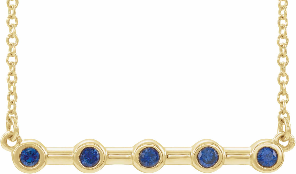 14K Yellow Blue Sapphire Bezel-Set Bar 18 Necklace
