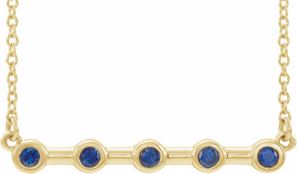 14K Yellow Blue Sapphire Bezel-Set Bar 18 Necklace
