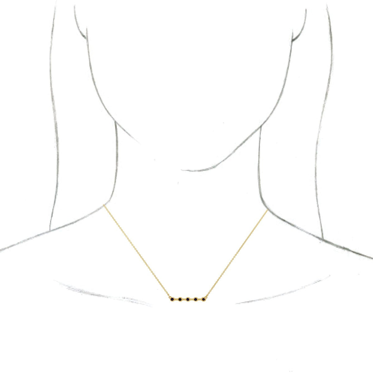 14K Yellow Blue Sapphire Bezel-Set Bar 18 Necklace