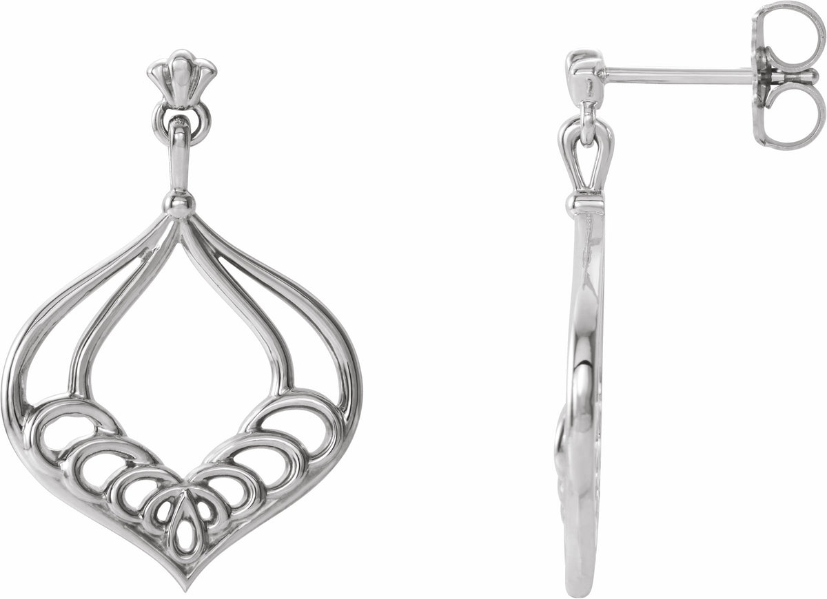 14K White Vintage-Inspired Dangle Earrings