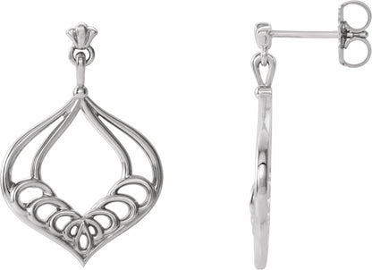 14K White Vintage-Inspired Dangle Earrings