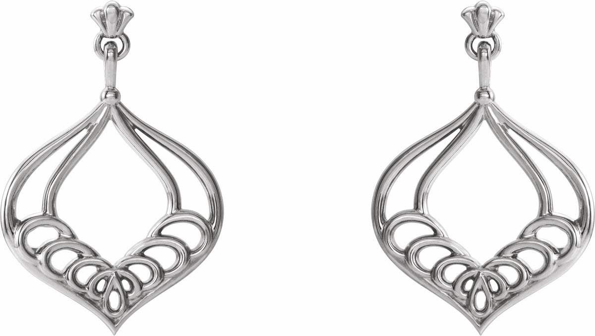 14K White Vintage-Inspired Dangle Earrings