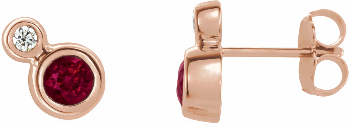 14K Rose Ruby & .03 CTW Diamond Earrings