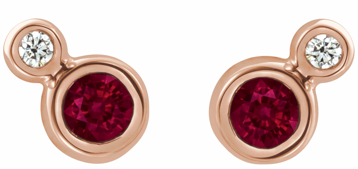 14K Rose Ruby & .03 CTW Diamond Earrings