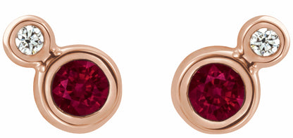 14K Rose Ruby & .03 CTW Diamond Earrings