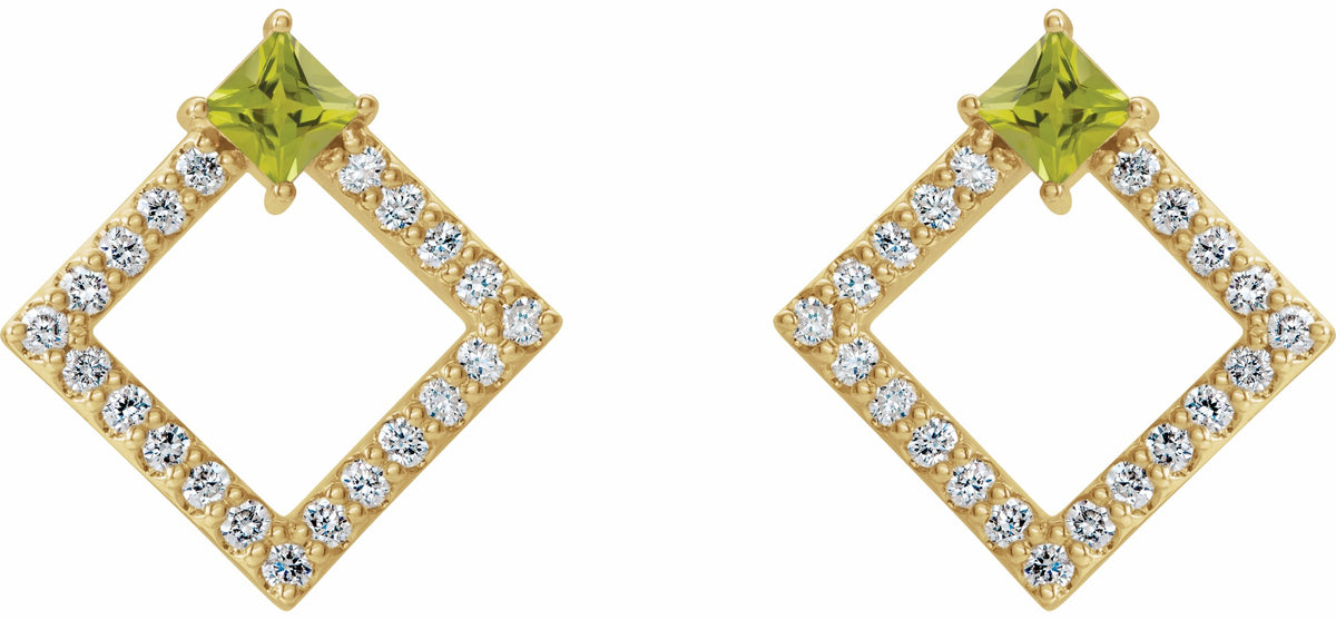 14K Yellow Peridot & 1/3 CTW Diamond Earrings