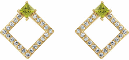 14K Yellow Peridot & 1/3 CTW Diamond Earrings