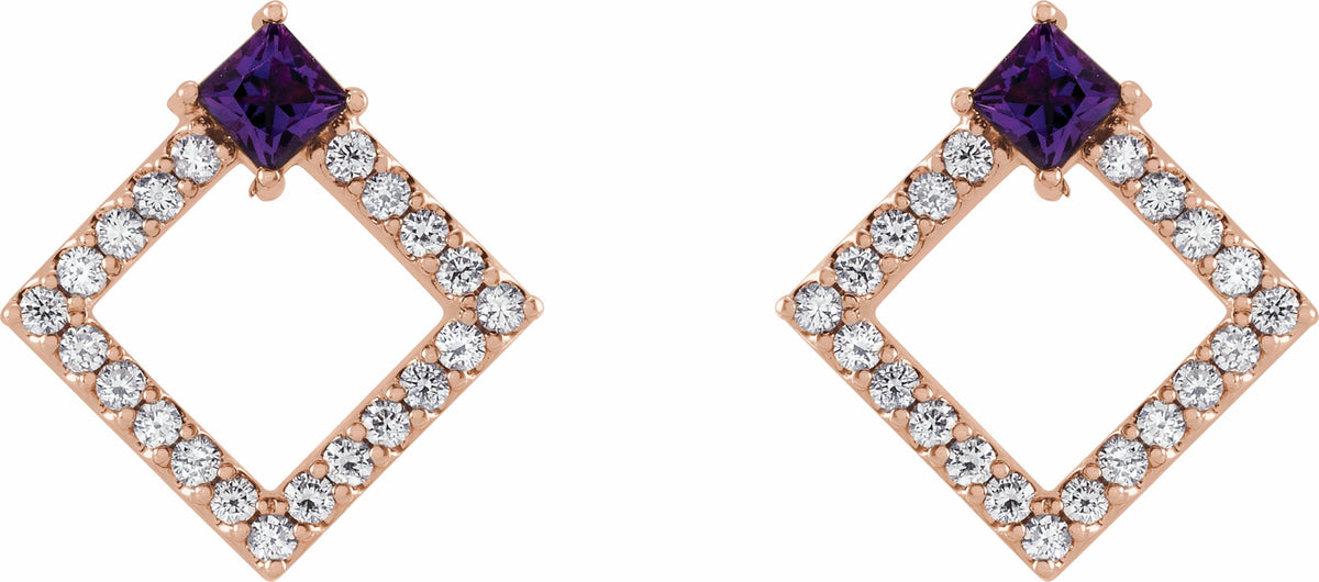 14K Rose Amethyst & 1/3 CTW Diamond Earrings