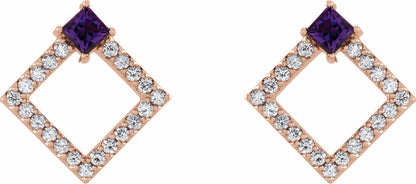 14K Rose Amethyst & 1/3 CTW Diamond Earrings