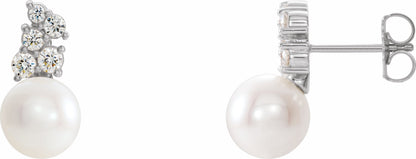 14K White Freshwater Cultured Pearl & 3/8 CTW Diamond Earrings
