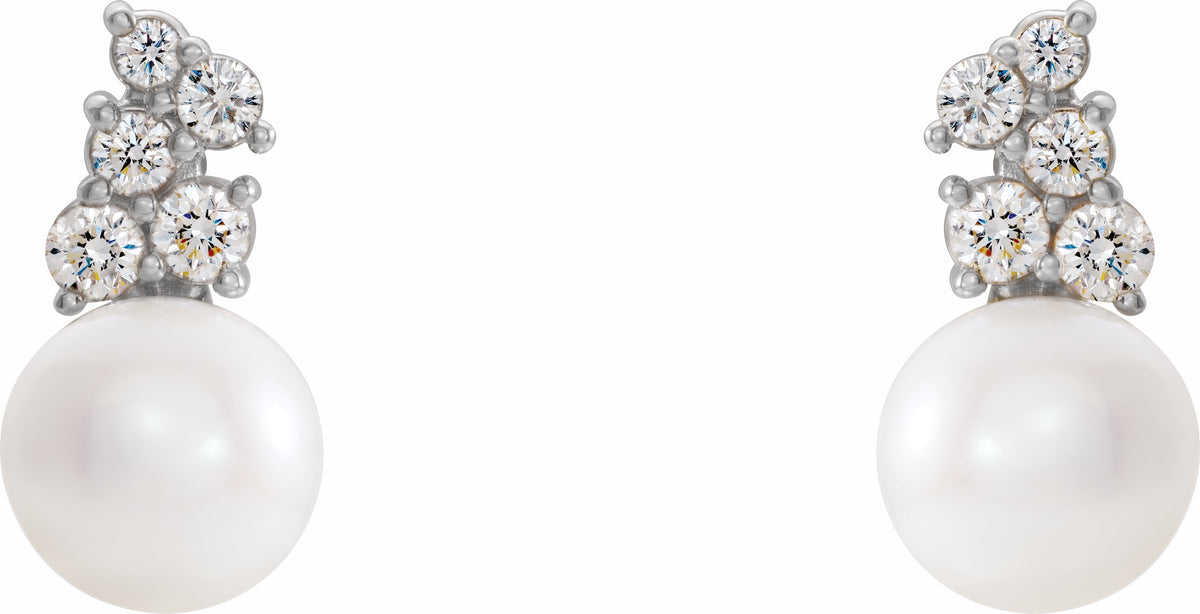 14K White Freshwater Cultured Pearl & 3/8 CTW Diamond Earrings