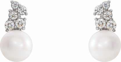 14K White Freshwater Cultured Pearl & 3/8 CTW Diamond Earrings