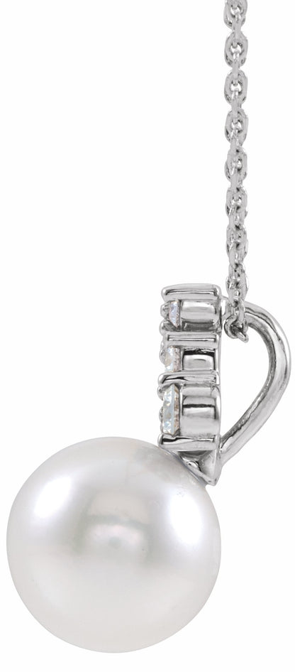 14K White Freshwater Cultured Pearl & 1/4 CTW Diamond 16-18 Necklace