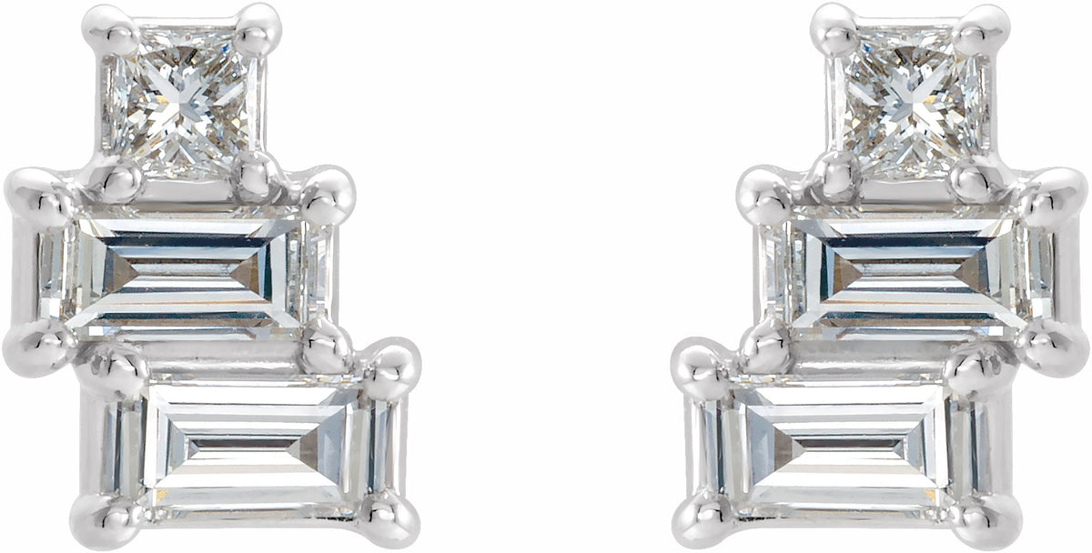 14K White 1/4 CTW Diamond Geometric Cluster Earrings