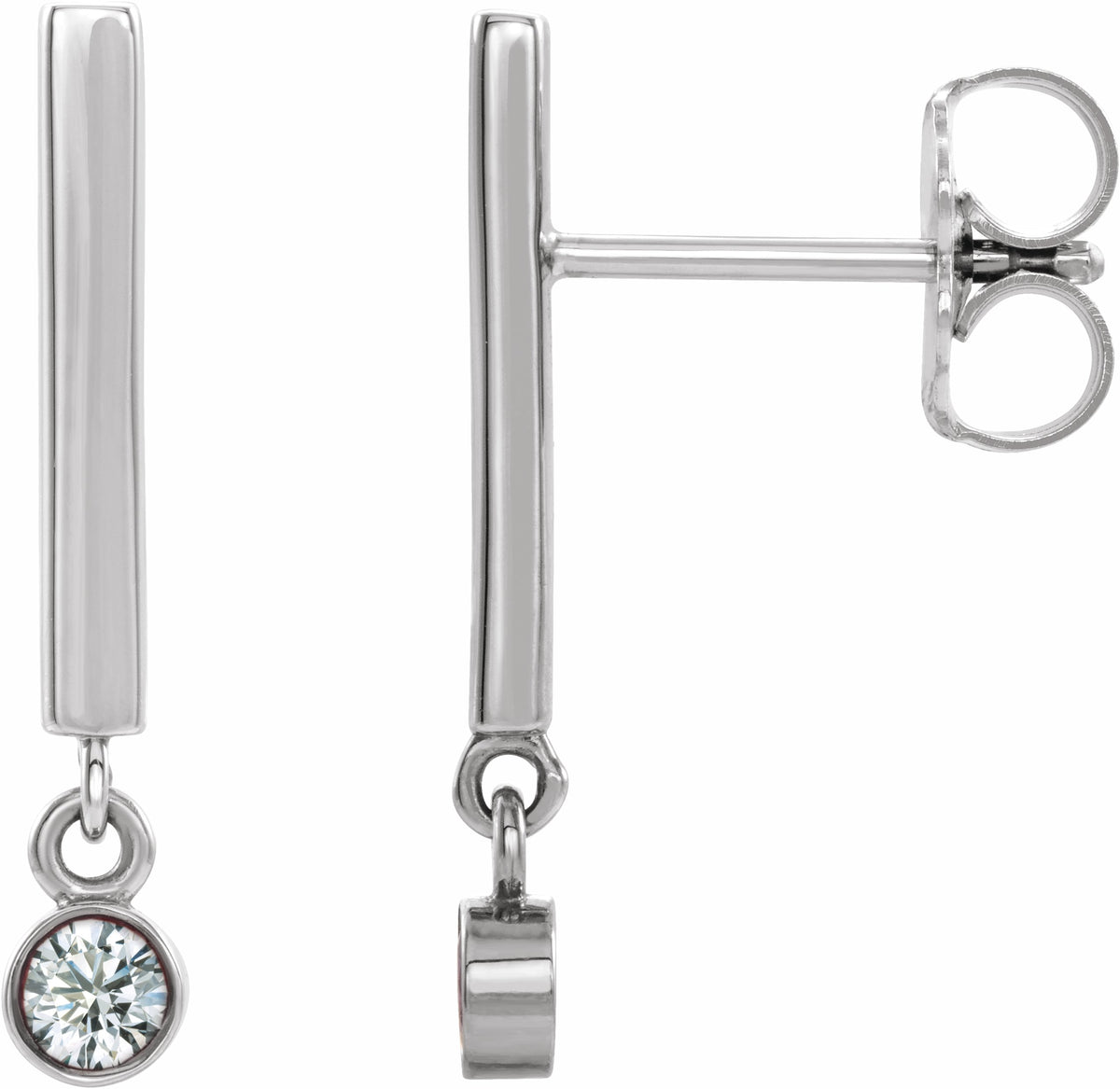 14K White 1/8 CTW Diamond Bar Earrings