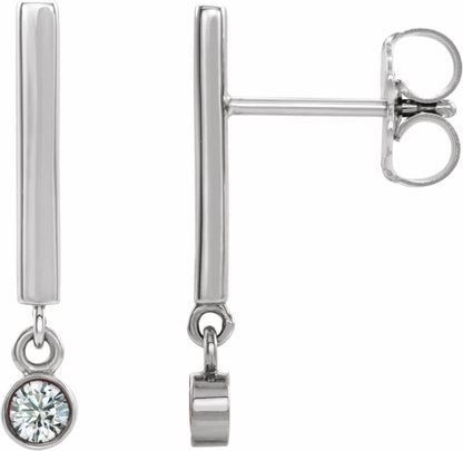 14K White 1/8 CTW Diamond Bar Earrings