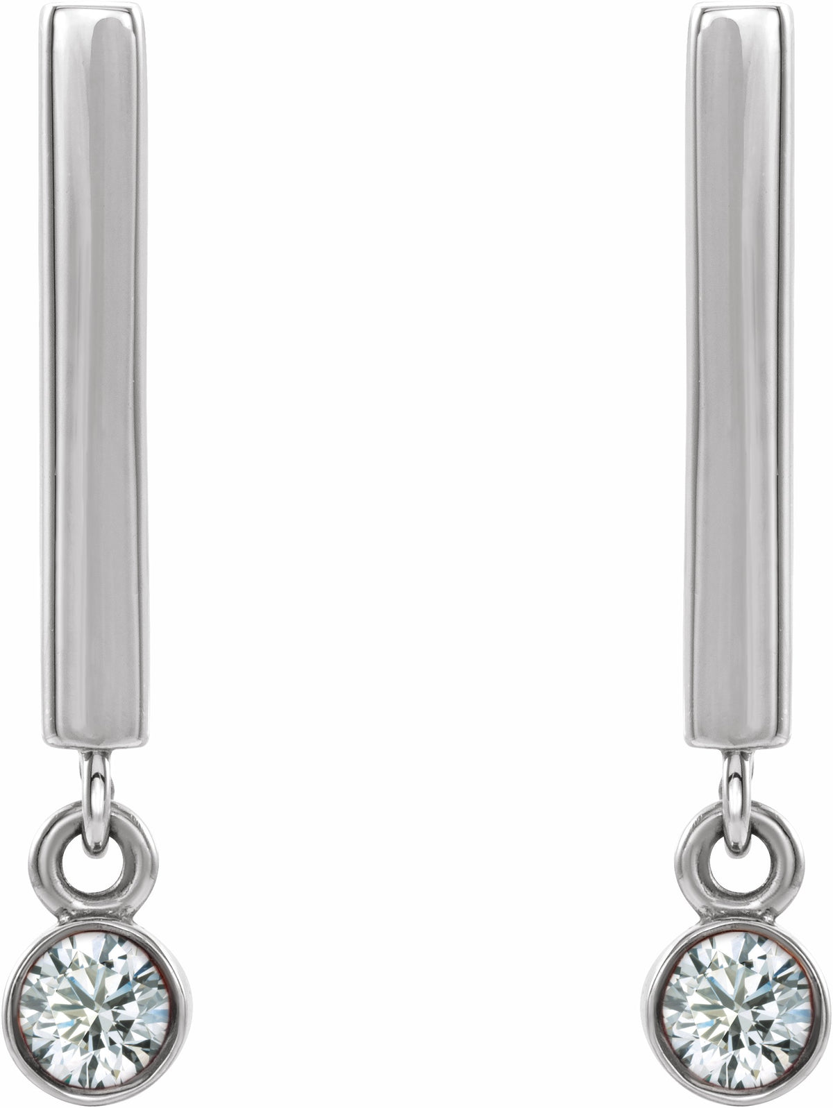 14K White 1/8 CTW Diamond Bar Earrings