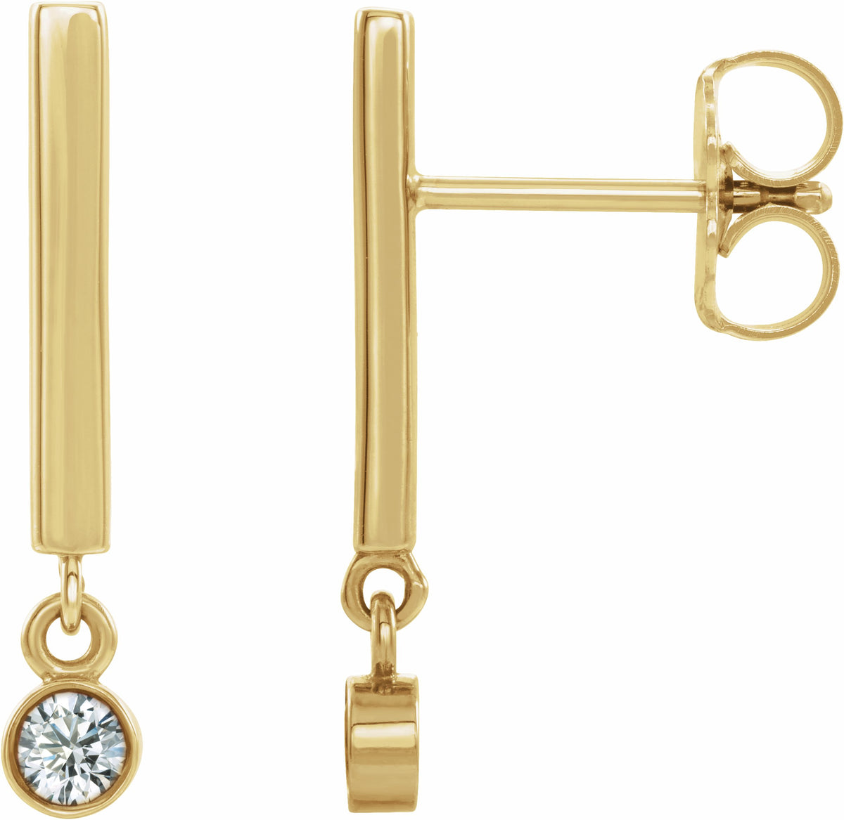 14K Yellow 1/8 CTW Diamond Bar Earrings