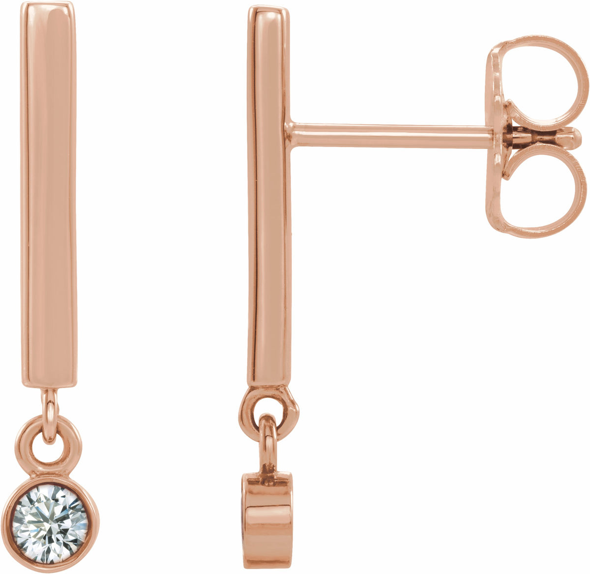 14K Rose 1/8 CTW Diamond Bar Earrings