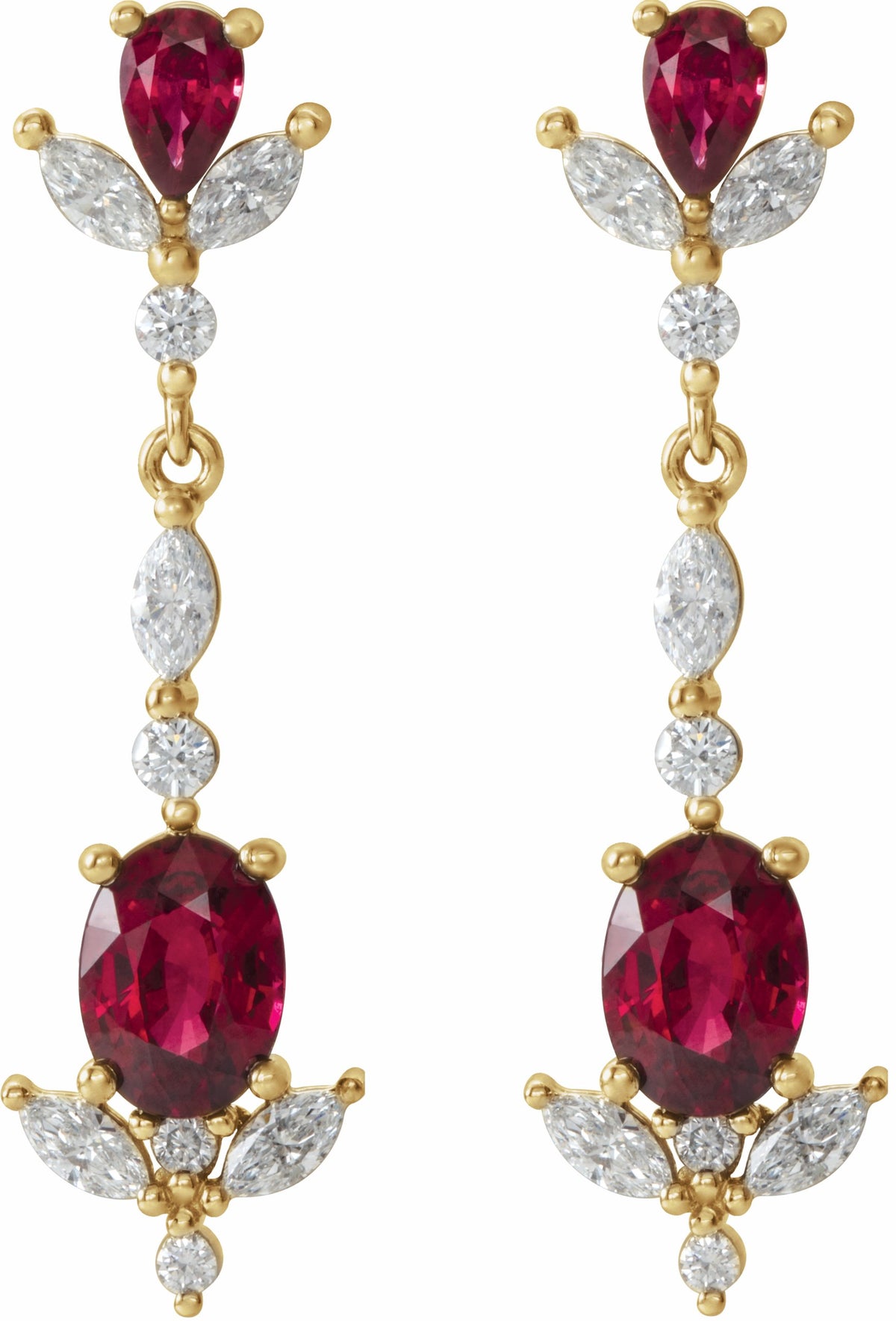 14K Yellow Ruby & 3/4 CTW Diamond Dangle Earrings