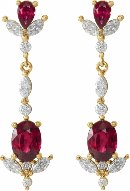 14K Yellow Ruby & 3/4 CTW Diamond Dangle Earrings
