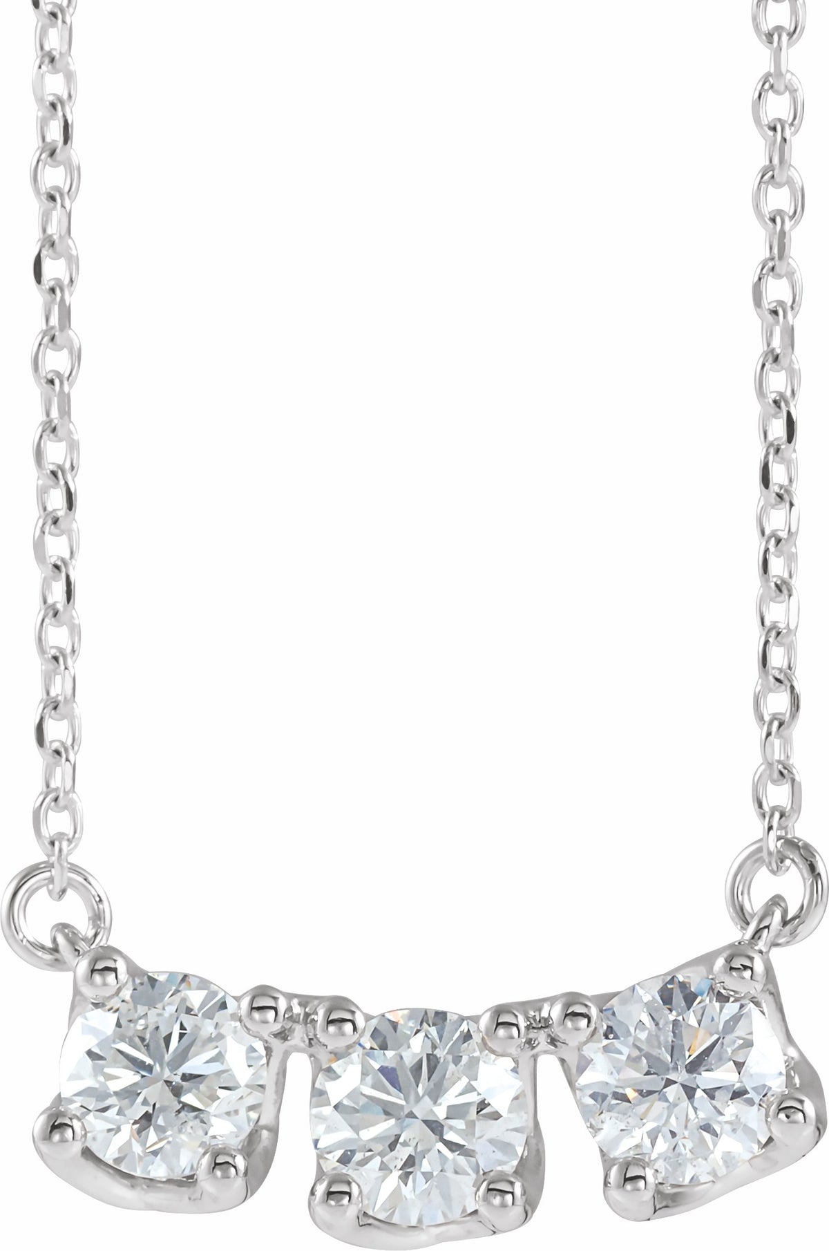14K White 1 CTW Diamond Three-Stone Curved Bar 16 Necklace