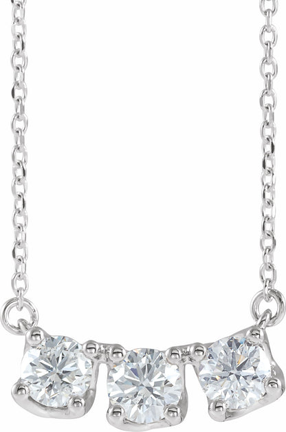 14K White 1 CTW Diamond Three-Stone Curved Bar 16 Necklace
