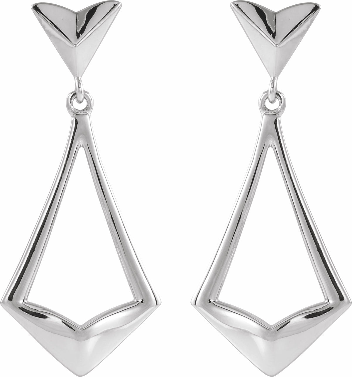 14K White Geometric Dangle Earrings with Backs