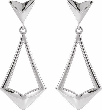 14K White Geometric Dangle Earrings with Backs