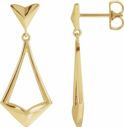 14K Yellow Geometric Dangle Earrings with Backs