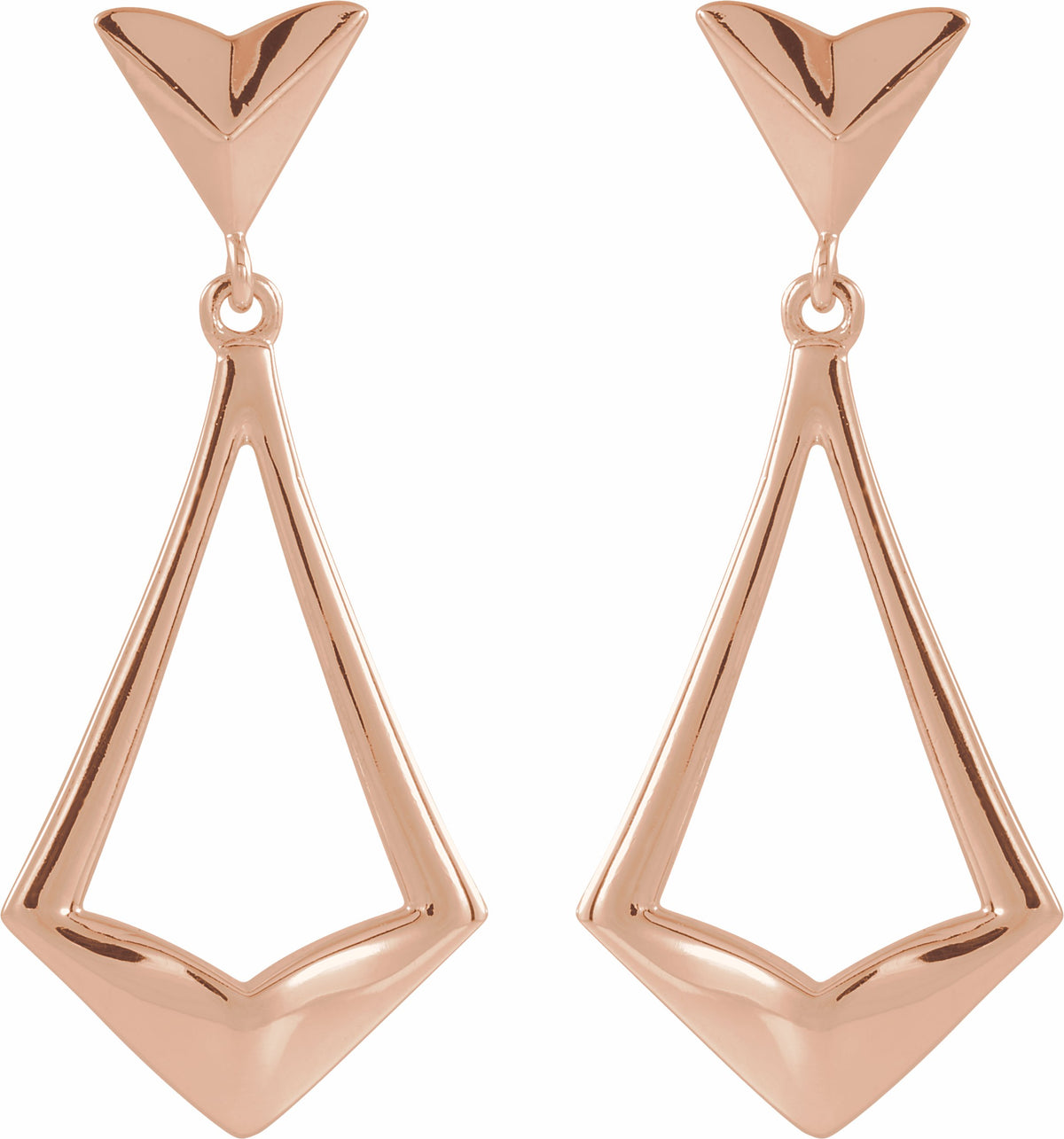 14K Rose Geometric Dangle Earrings with Backs