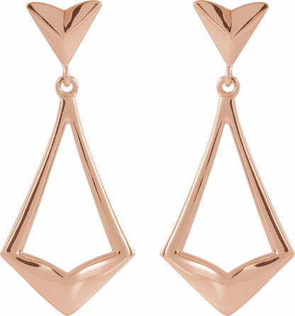 14K Rose Geometric Dangle Earrings with Backs
