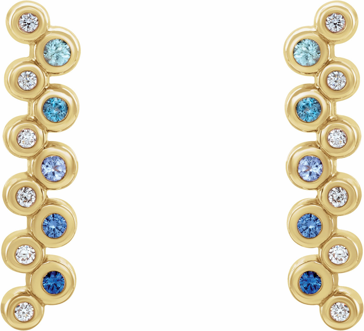 14K Yellow Blue Multi-Gemstone & 1/10 CTW Diamond Bezel-Set Bar Earrings