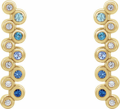 14K Yellow Blue Multi-Gemstone & 1/10 CTW Diamond Bezel-Set Bar Earrings