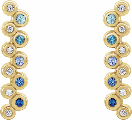 14K Yellow Blue Multi-Gemstone & 1/10 CTW Diamond Bezel-Set Bar Earrings