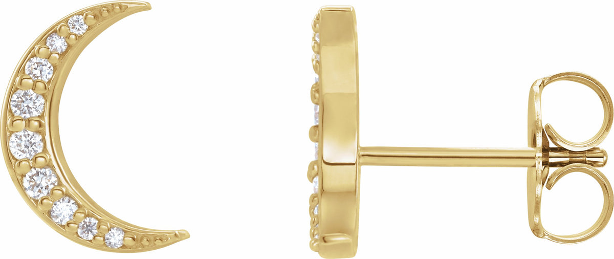 14K Yellow 1/10 CTW Diamond Crescent Moon Earrings