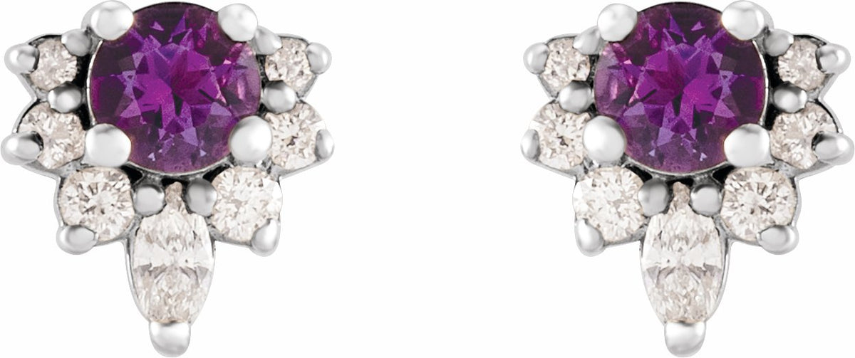 14K White Amethyst & 1/6 CTW Diamond Earrings