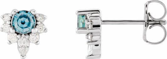 14K White Aquamarine & 1/6 CTW Diamond Earrings