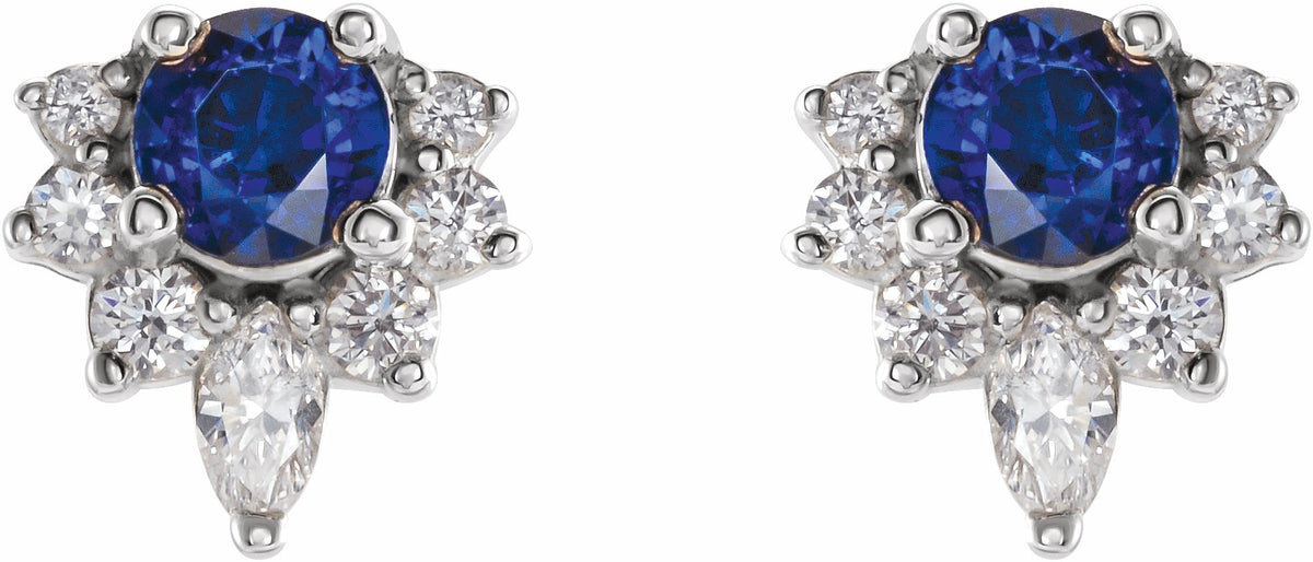14K White Blue Sapphire & 1/6 CTW Diamond Earrings