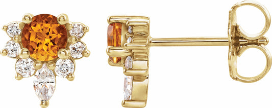 14K Yellow Citrine & 1/6 CTW Diamond Earrings