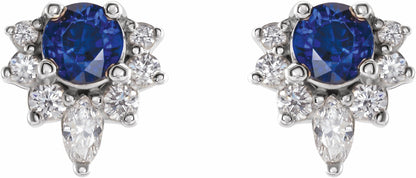 Platinum Blue Sapphire & 1/6 CTW Diamond Earrings