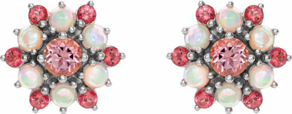 14K White Pink Tourmaline & Ethiopian Opal Cabochon Earrings