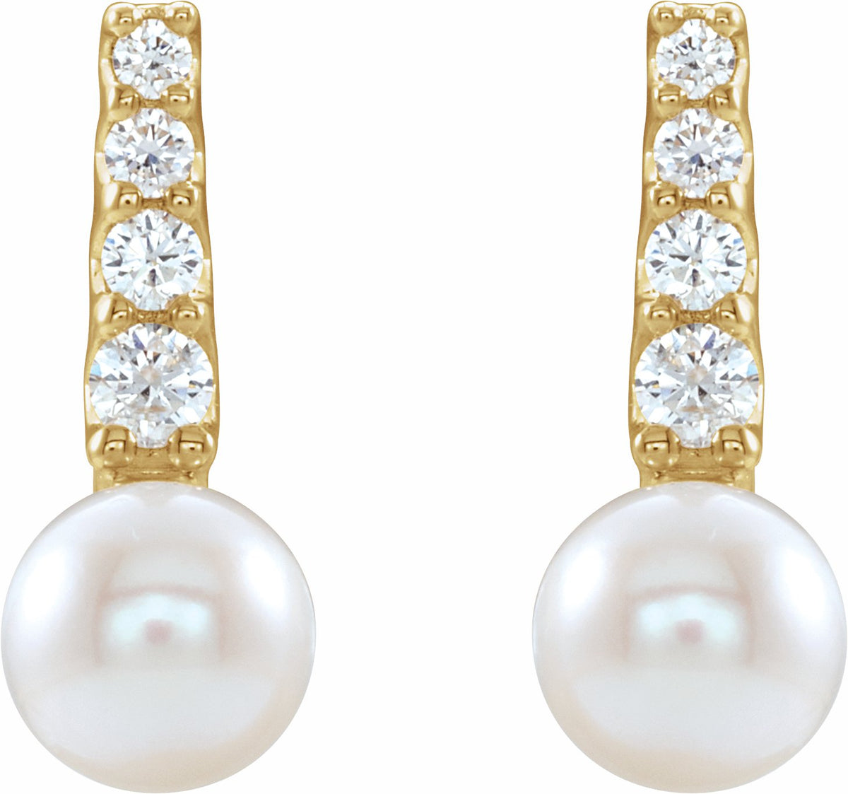 14K Yellow Freshwater Cultured Pearl & 1/6 CTW Diamond Earrings