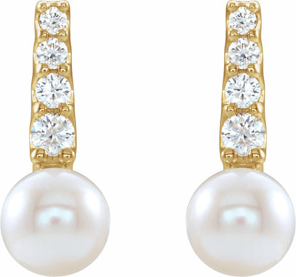 14K Yellow Freshwater Cultured Pearl & 1/6 CTW Diamond Earrings