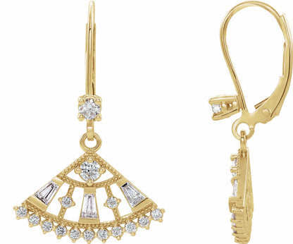 14K Yellow 3/4 CTW Diamond Lever Back Fan Earrings